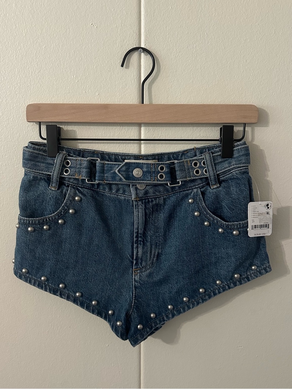 Free People We The Free Cool Kid Denim Studded Micro Shorts NWT